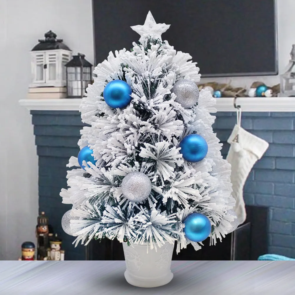 60CM Blue Snowy Tabletop Christmas Tree in Pot Fibre Optic Flashing Lights