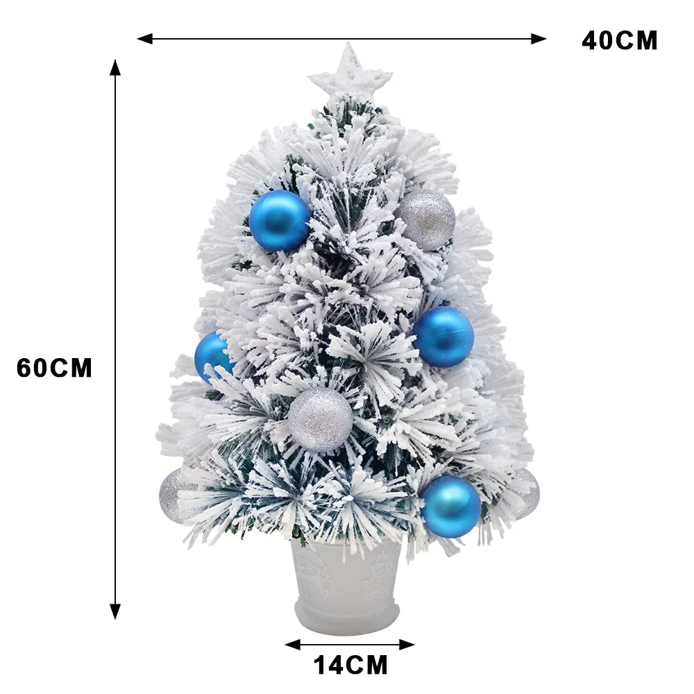 60CM Blue Snowy Tabletop Christmas Tree in Pot Fibre Optic Flashing Lights