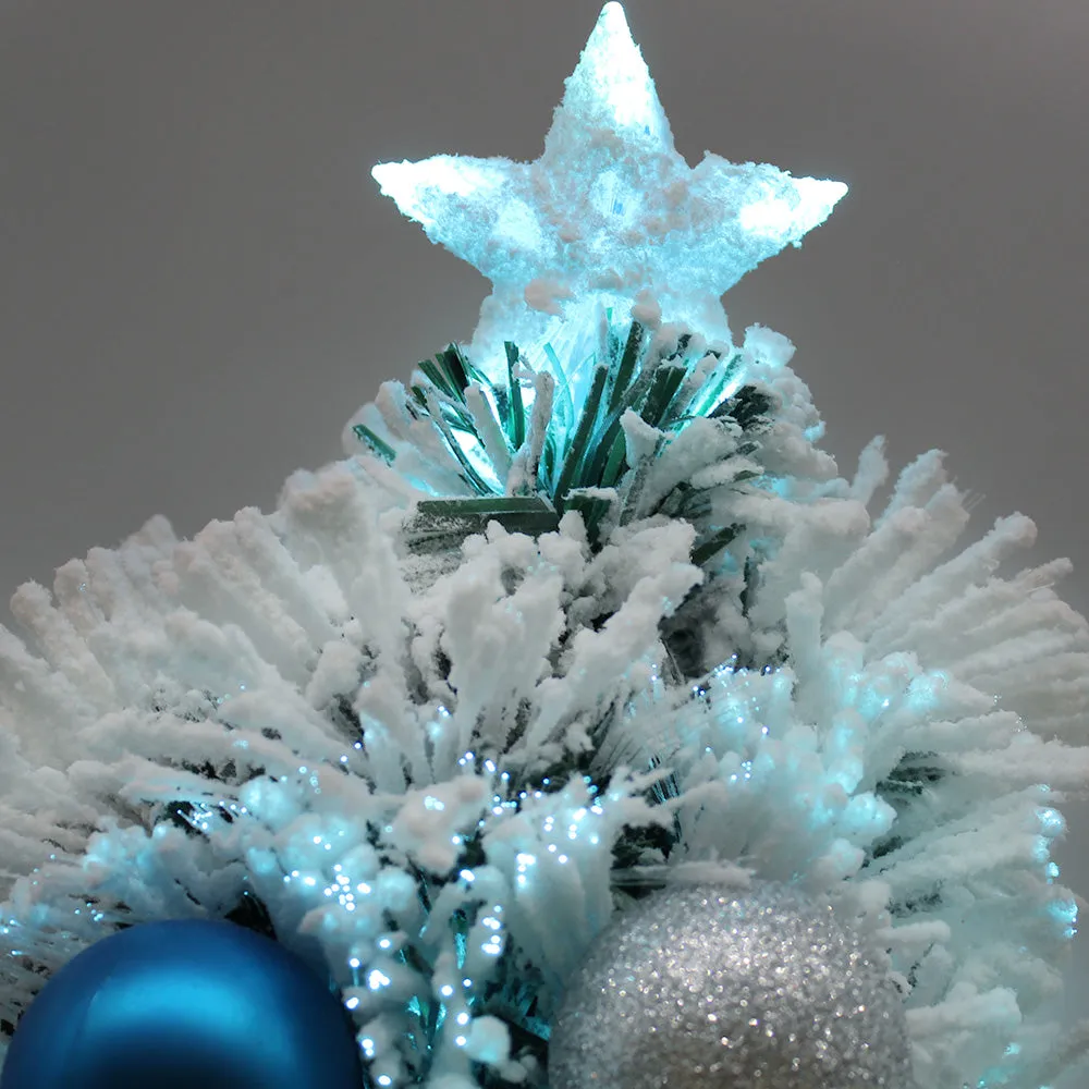 60CM Blue Snowy Tabletop Christmas Tree in Pot Fibre Optic Flashing Lights