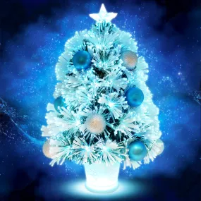 60CM Blue Snowy Tabletop Christmas Tree in Pot Fibre Optic Flashing Lights