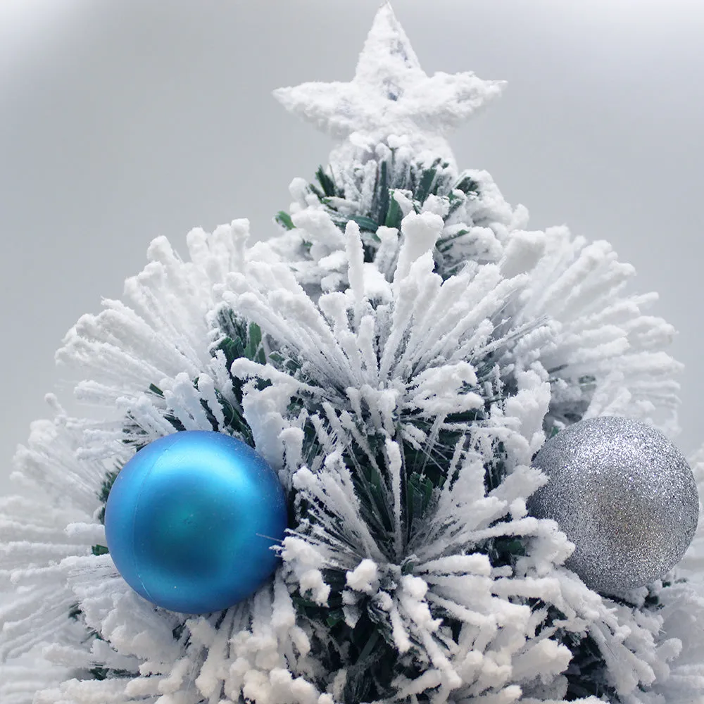 60CM Blue Snowy Tabletop Christmas Tree in Pot Fibre Optic Flashing Lights