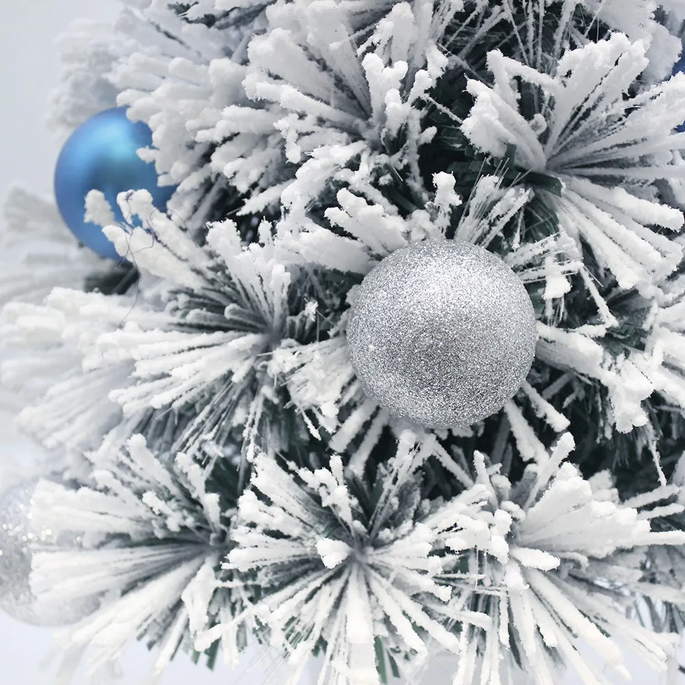 60CM Blue Snowy Tabletop Christmas Tree in Pot Fibre Optic Flashing Lights