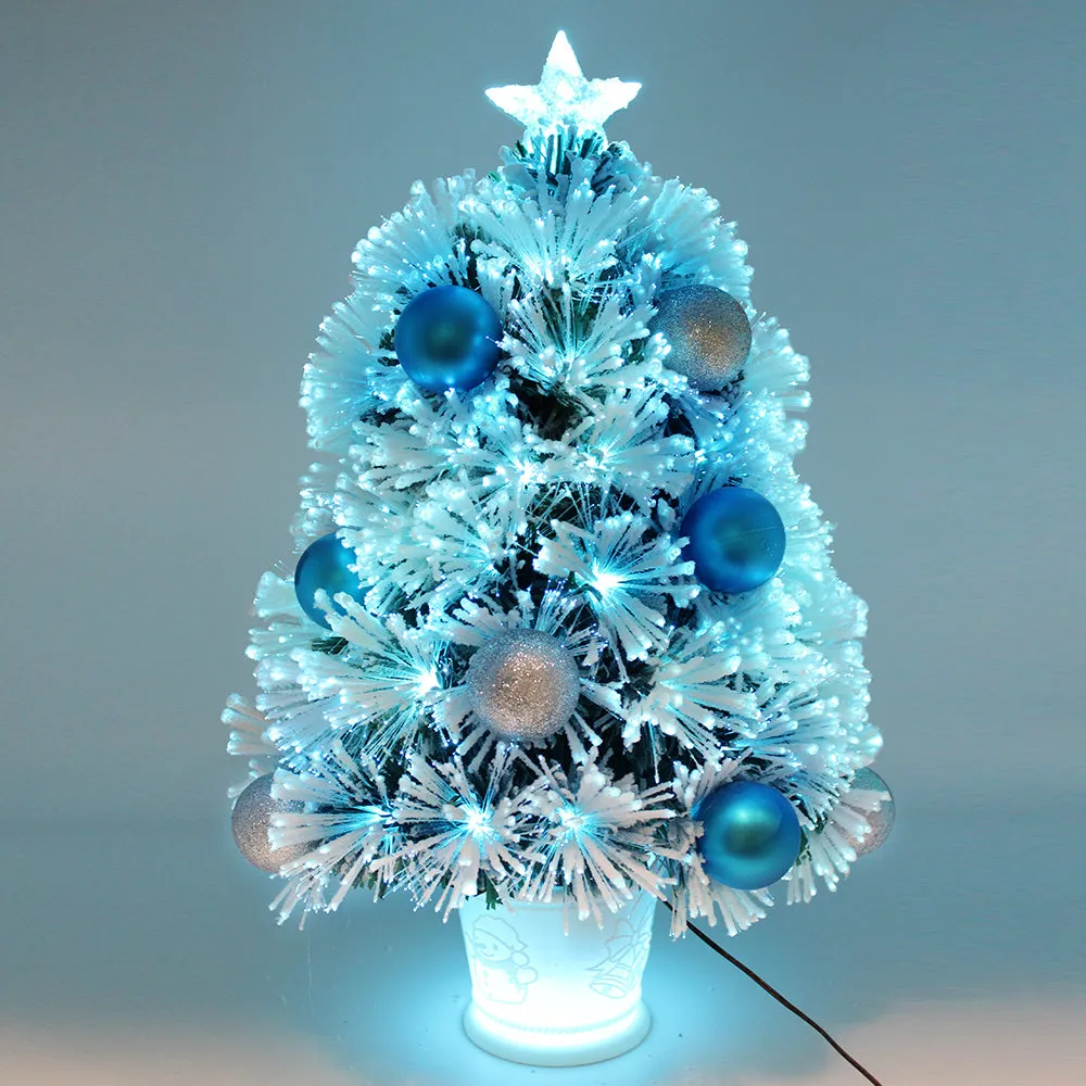 60CM Blue Snowy Tabletop Christmas Tree in Pot Fibre Optic Flashing Lights