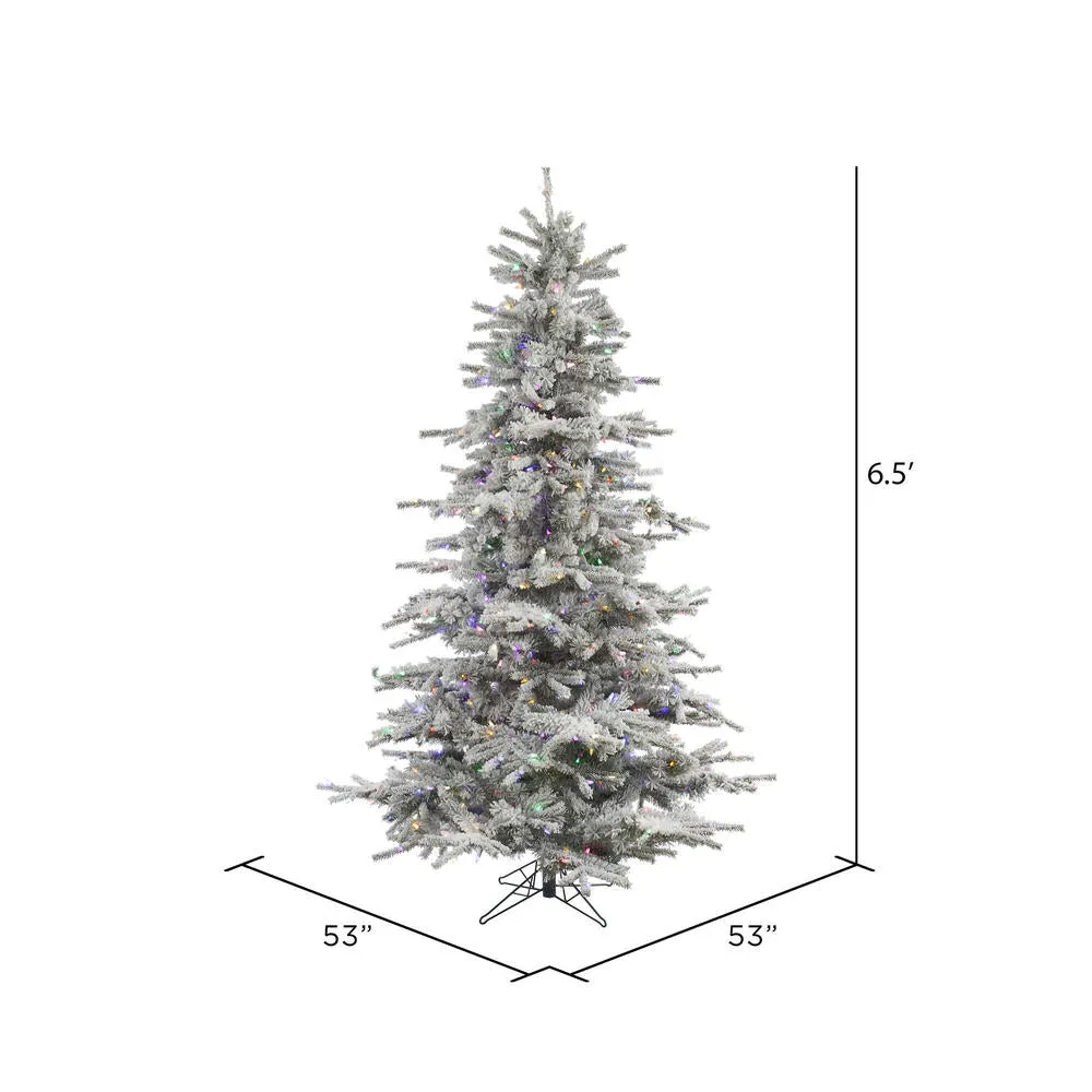 6.5' Flocked Sierra Fir Artificial Christmas Tree Colored LED Dura-Lit lights