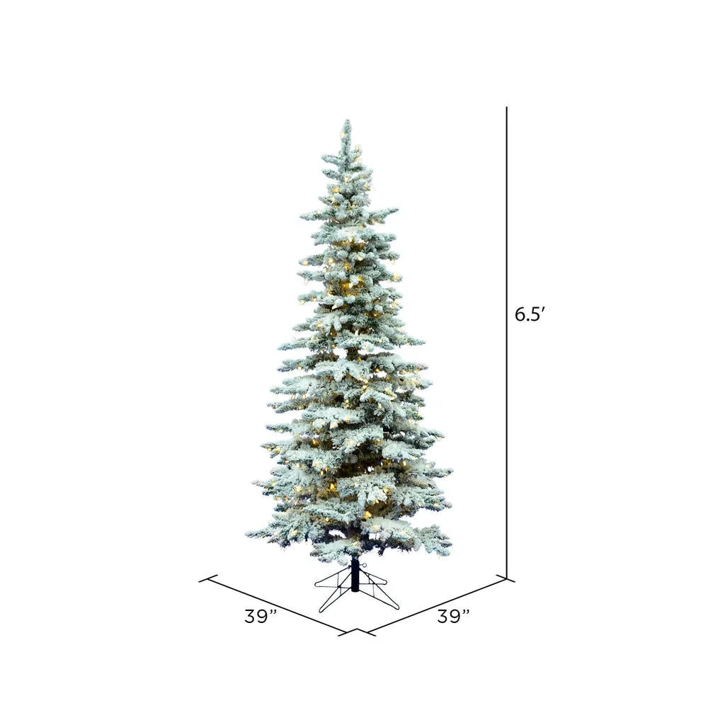 6.5' Flocked Utica Fir Slim Artificial Christmas Tree Pure White Single Mold LED