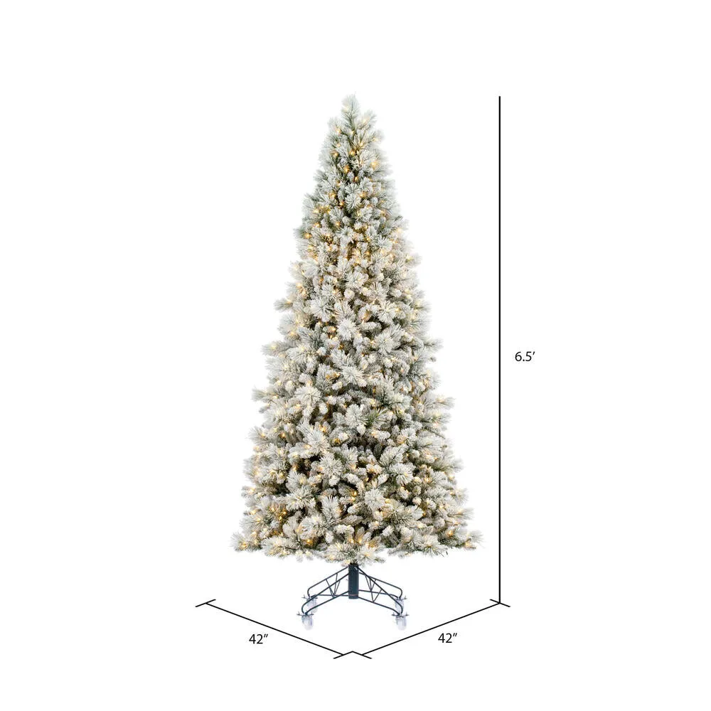 6.5' x 42" Flocked Jackson Pine Artificial Pre-Lit Xmas Tree Warm White Lights.