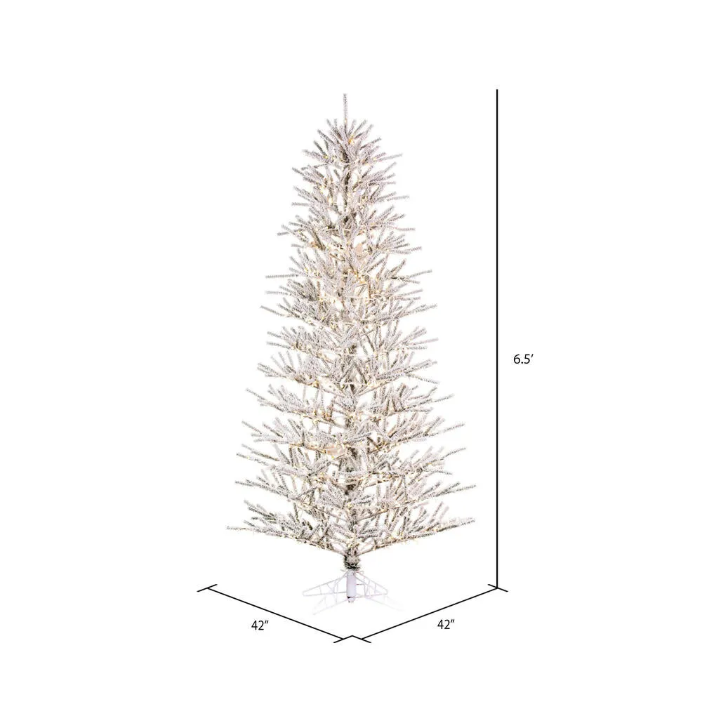 6.5' x 42" Flocked Pistol Pine Artificial Pre-lit Xmas Tree Warm White 3mm LED