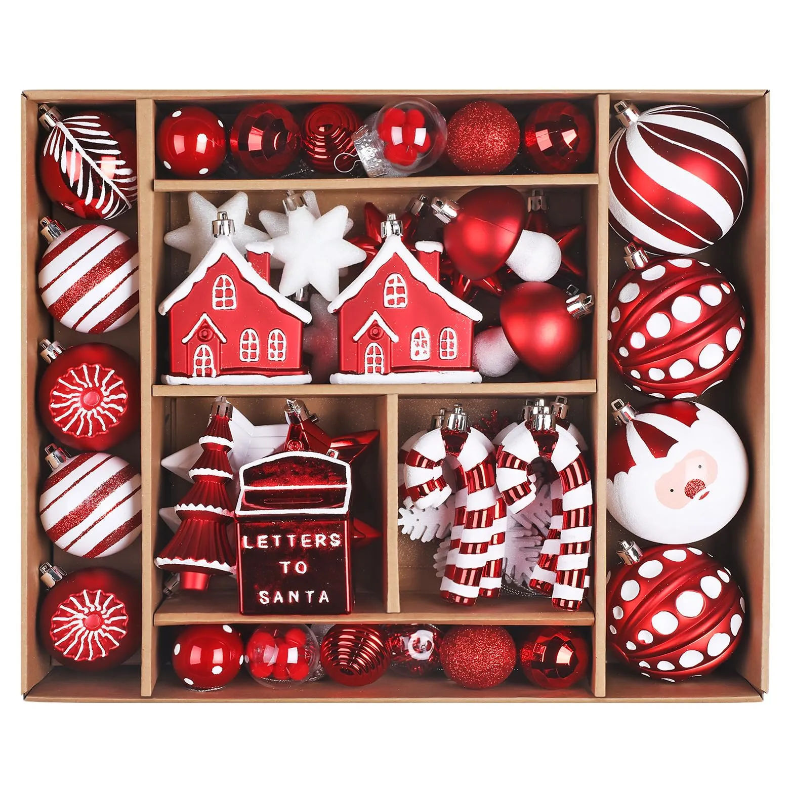 68ct Red & White Christmas Balls Ornaments Set