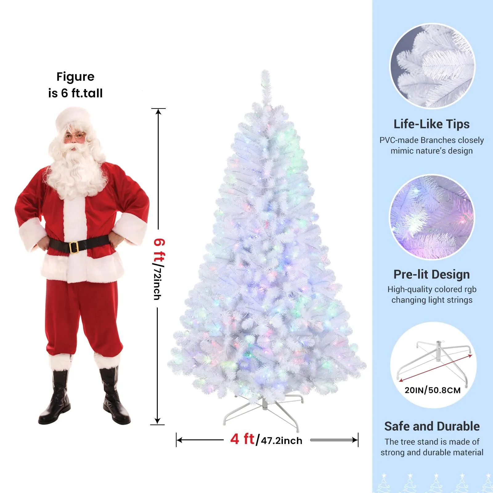 6ft Prelit 250 RGB Lights Premium Artificial Hinged Christmas Tree with Remote Control