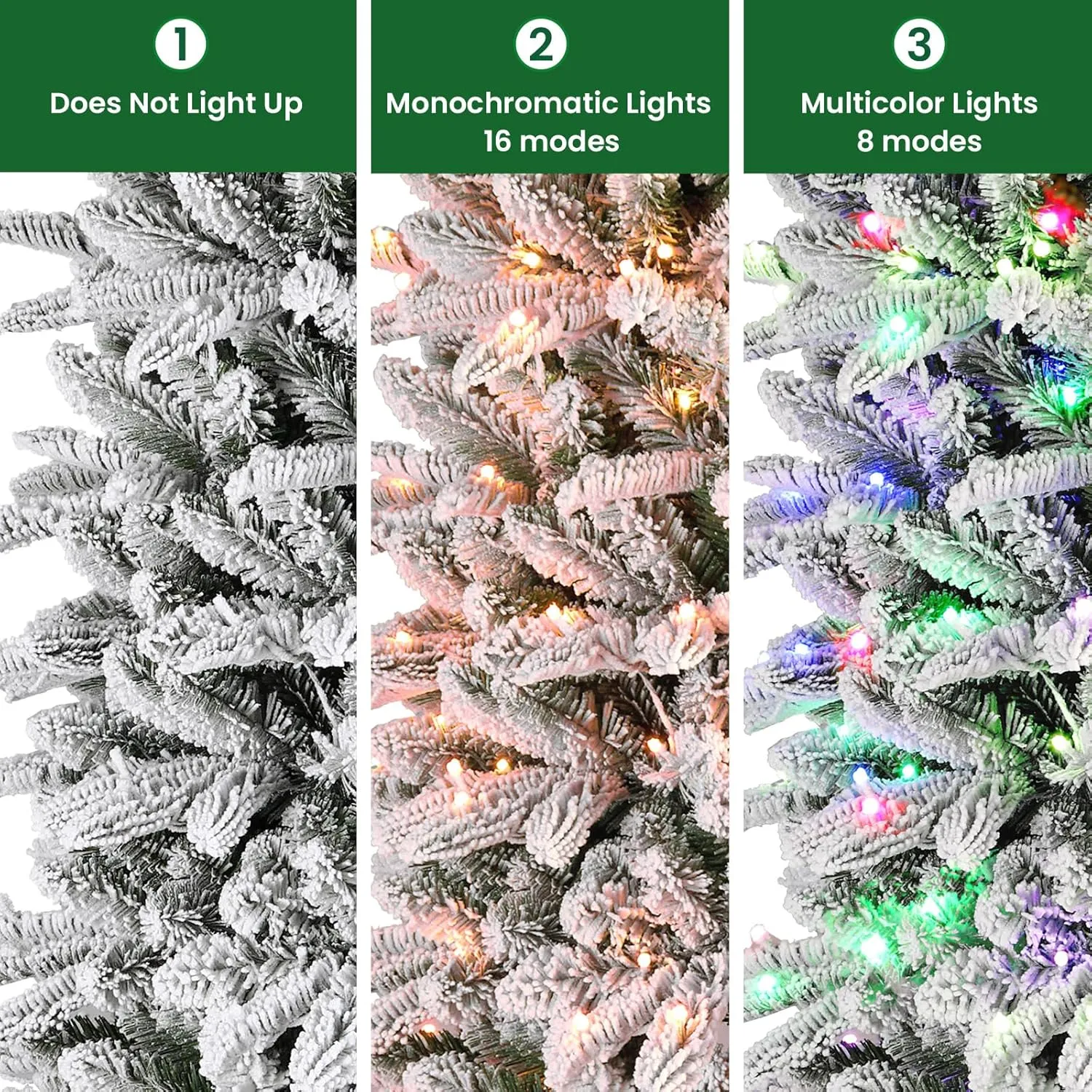 6ft Prelit 380 Multi-Color RGB Lights 1045 PE & PVC Branch Artificial Hinged Upgraded Snow Flocked Christmas Tree with Remote