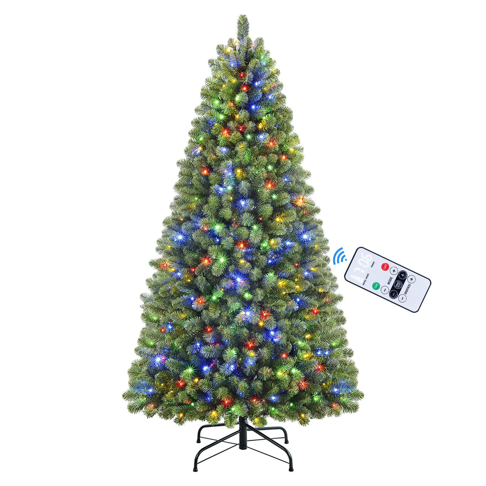 6ft Prelit Artificial Hinged Warm White & Color LED Changing Lights Christmas Tree with Remote