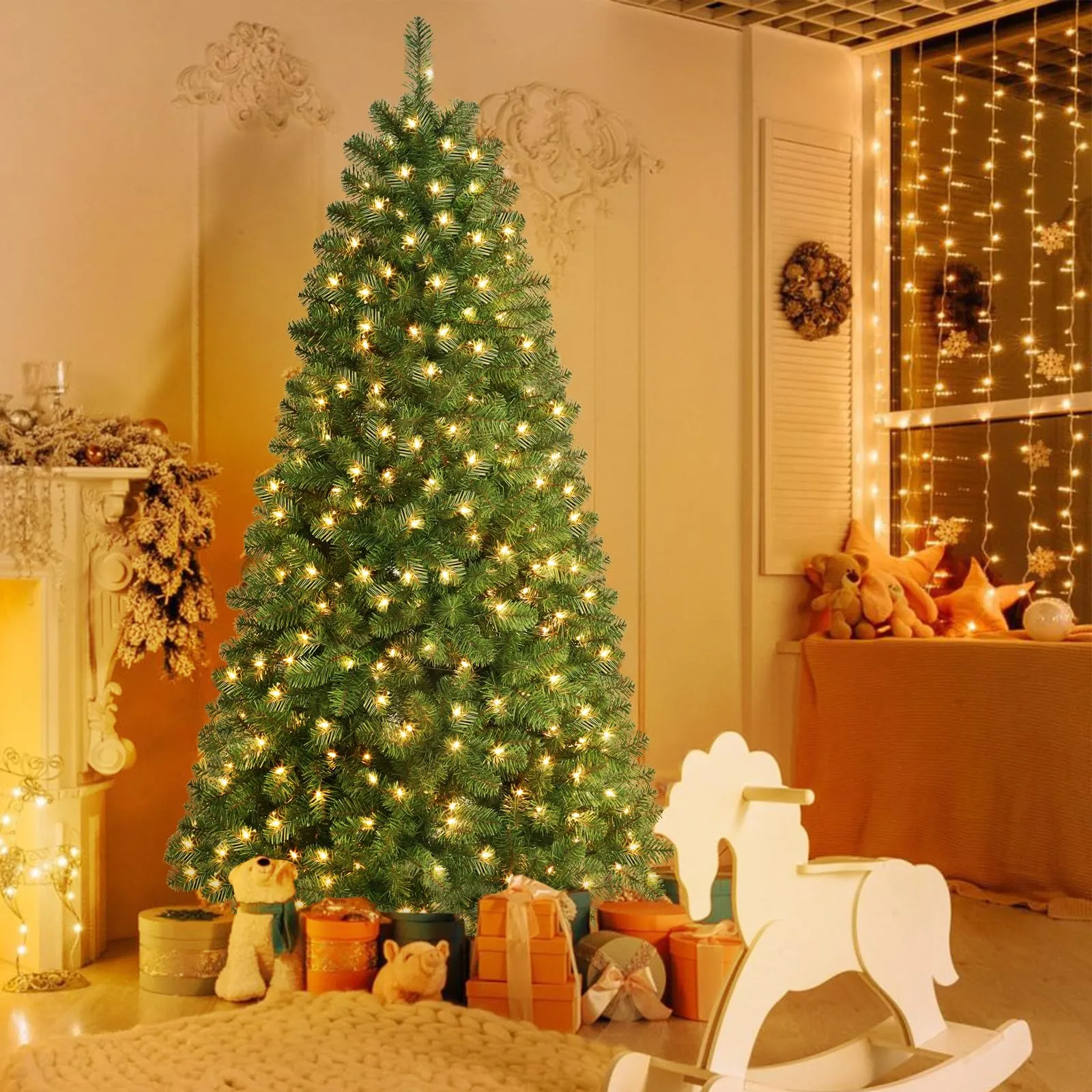 6ft Prelit Warm White Lights Premium Artificial Hinged Christmas Tree