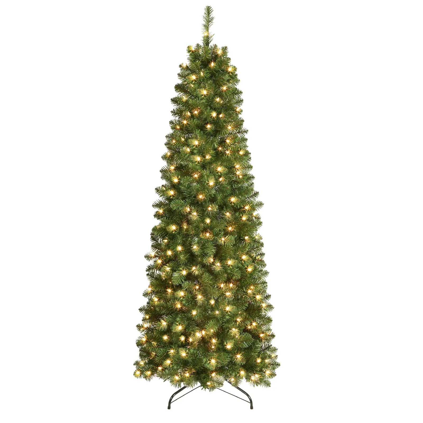 6ft Warm White Light Artificial Hinged Slim Pencil Prelit Christmas Tree