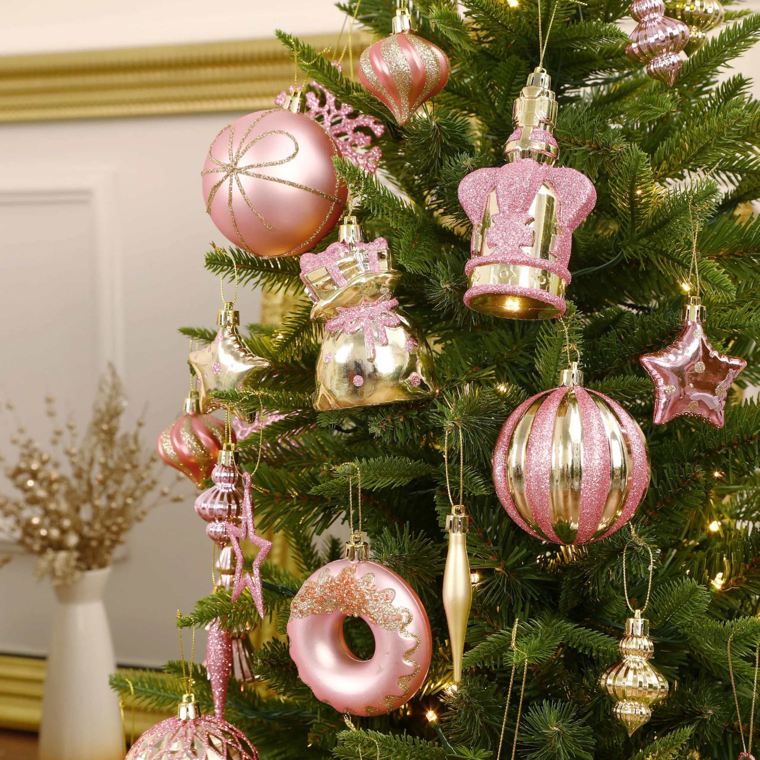 70 pcs Pink and Gold Christmas Ball Ornament Set