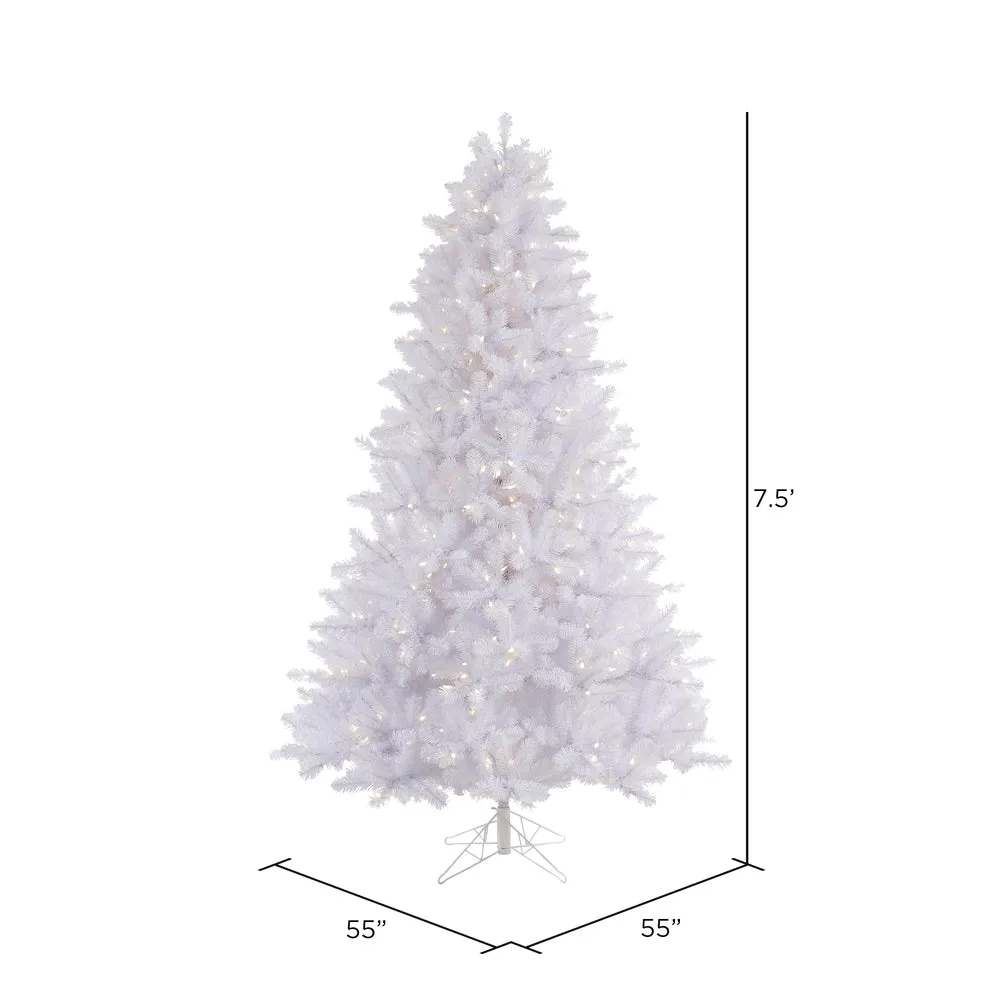 7.5' Crystal White Pine Artificial Christmas Tree with Pure White LED Lights