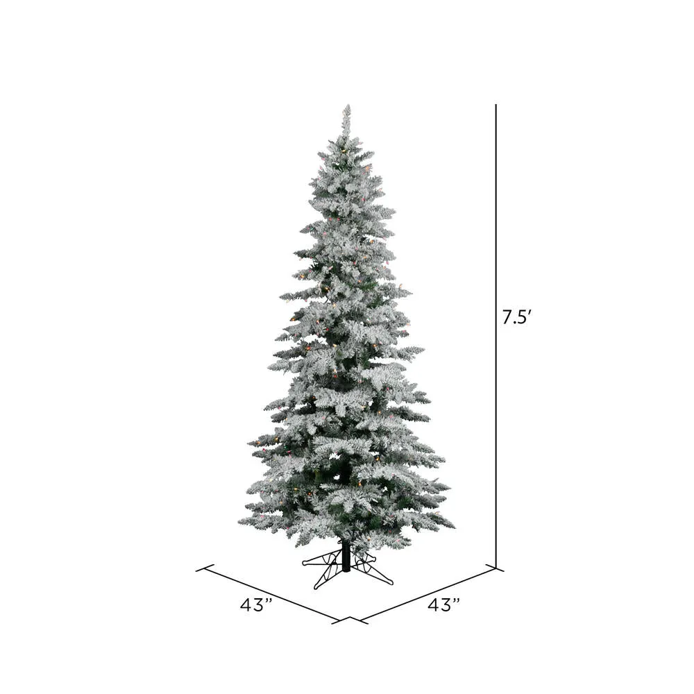 7.5' Flocked Utica Fir Slim Artificial Christmas Tree Multi-Colored Lights