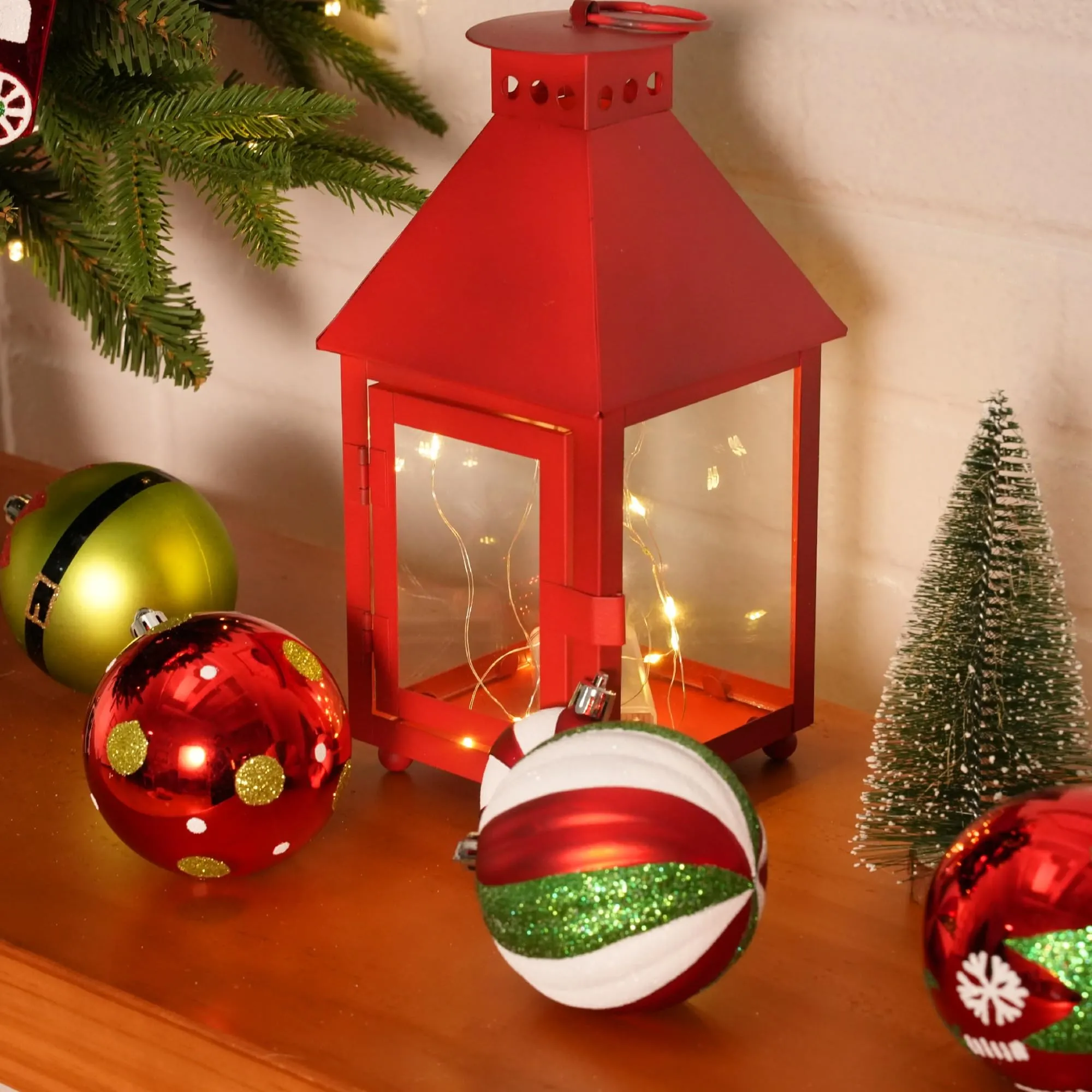 75 Pcs Red Green & White Christmas Balls Ornaments Set