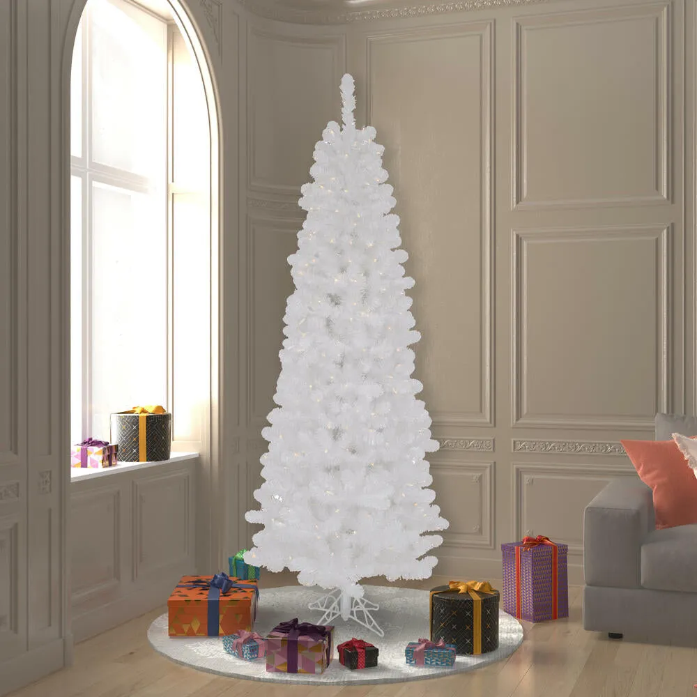 7.5' Pencil Pine Christmas Tree, Clear Dura-lit Incandescent Lights