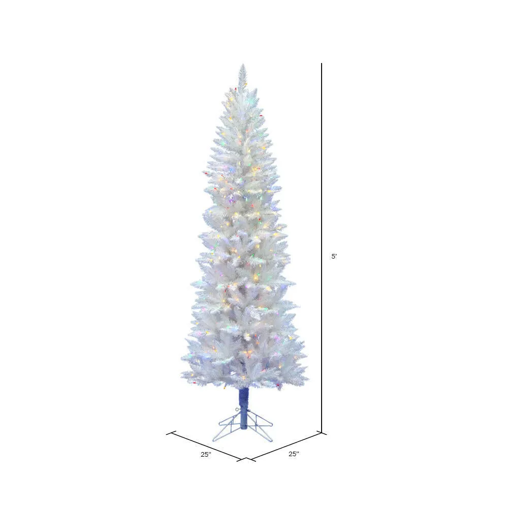 7.5' Sparkle White Spruce Pencil Artificial Christmas Tree Colored LED Lights