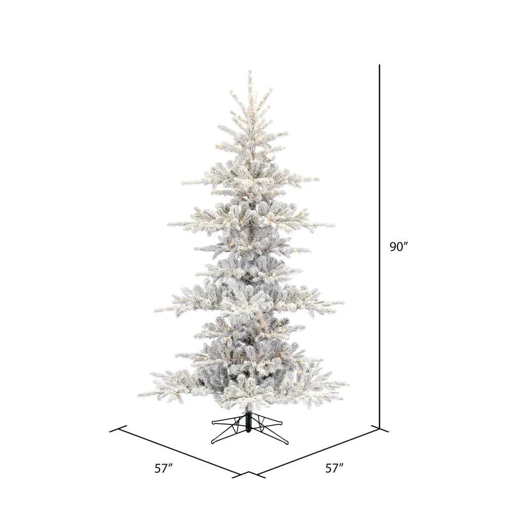 7.5' x 57" Flocked Yukon Display Artificial Christmas Tree with Warm White LED.