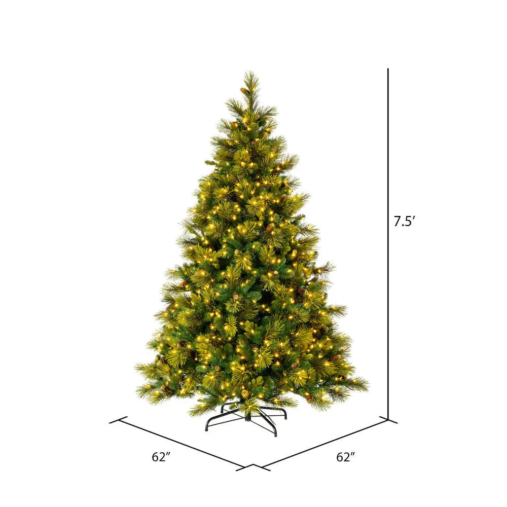 7.5' x 62" Emerald Mixed Fir Artificial Christmas Tree with Warm White LED.