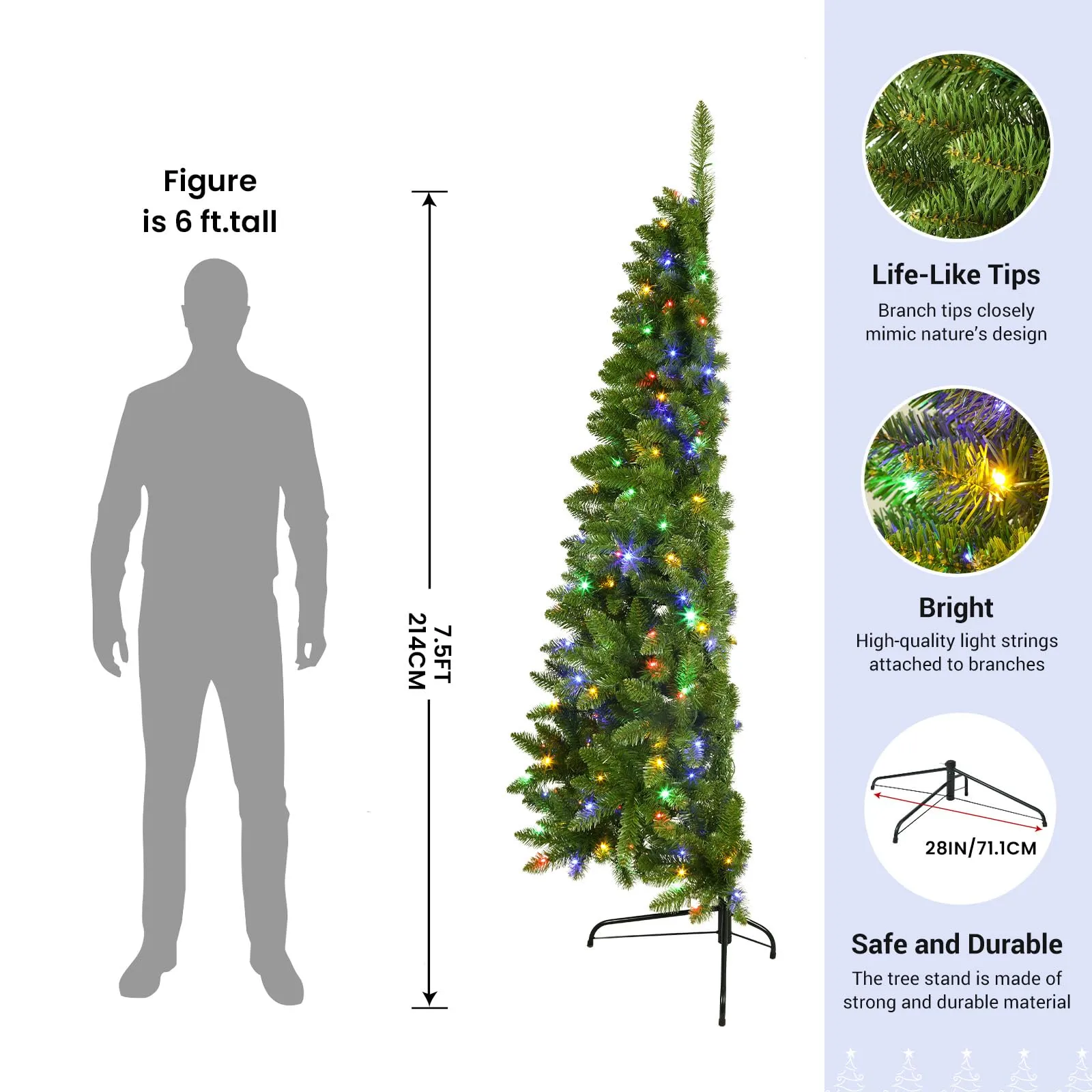 7.5ft Half Multi-Colored LED Lights Prelit Snow Flocked Artificial Christmas Tree with Remote Control