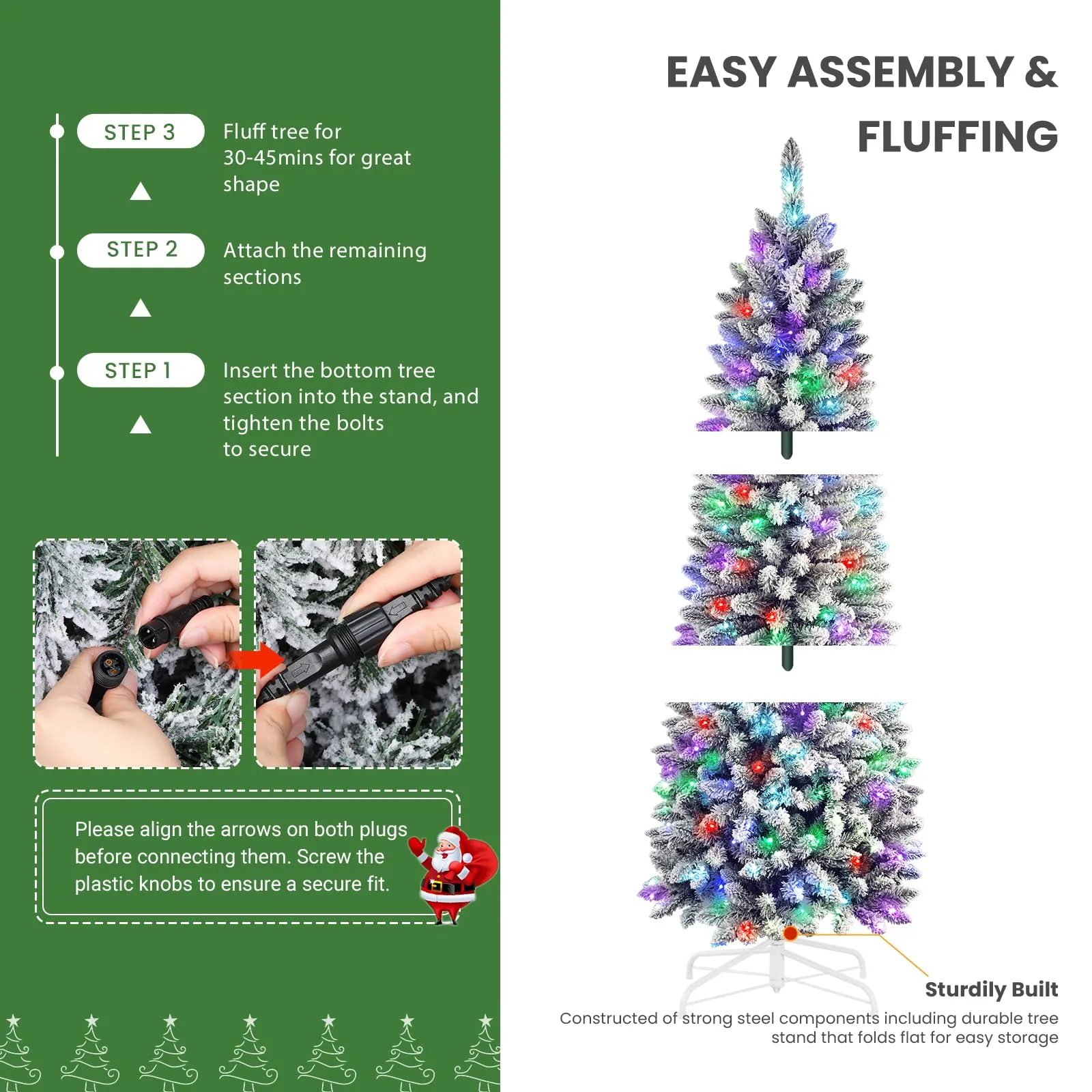 7.5ft Prelit Multi-Color RGB Lights Snow Flocked Artificial Hinged Slim Pencil Christmas Tree with Remote Control