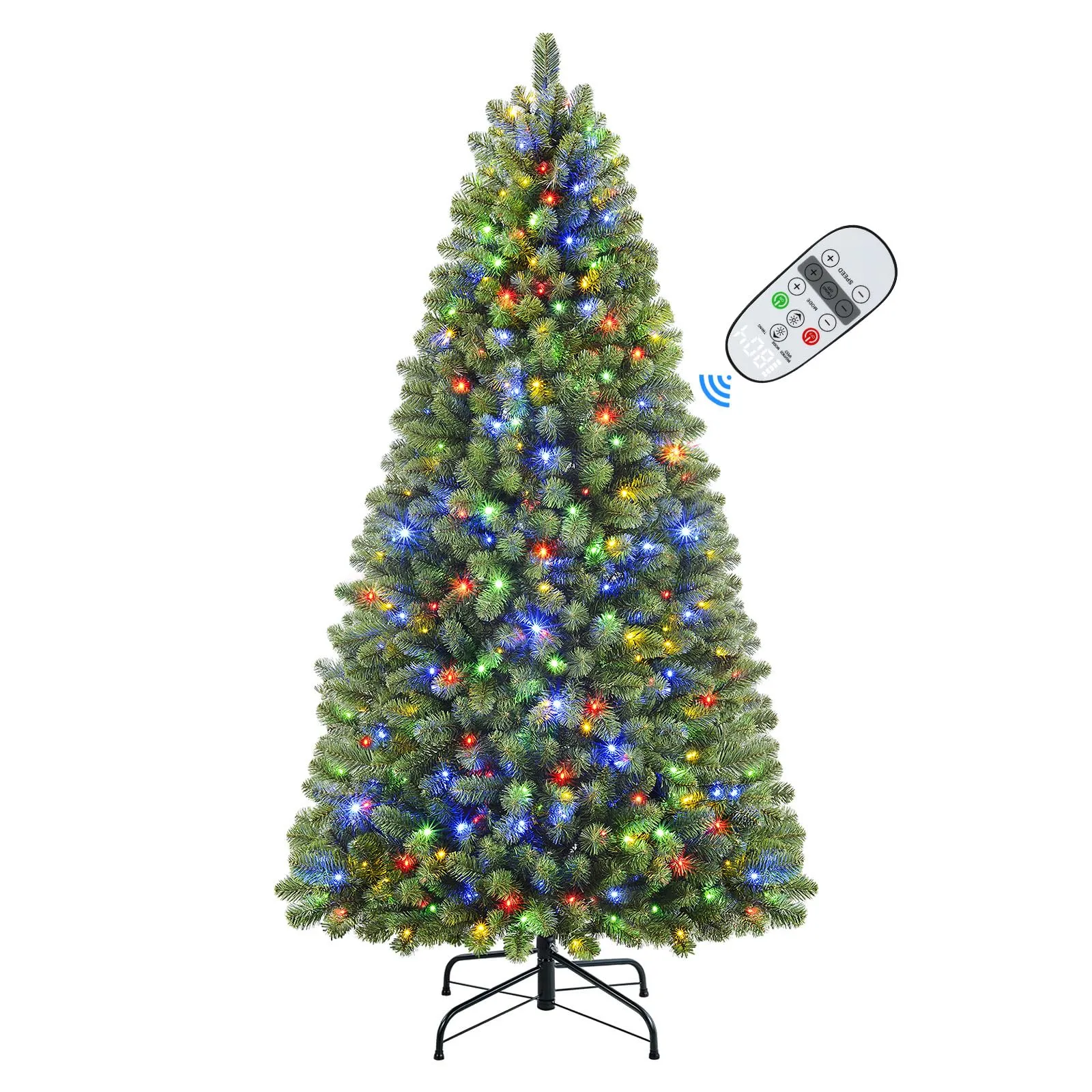 7.5ft Prelit Warm White & Color LED Changing Lights Premium Artificial Hinged Christmas Tree with Remote Control