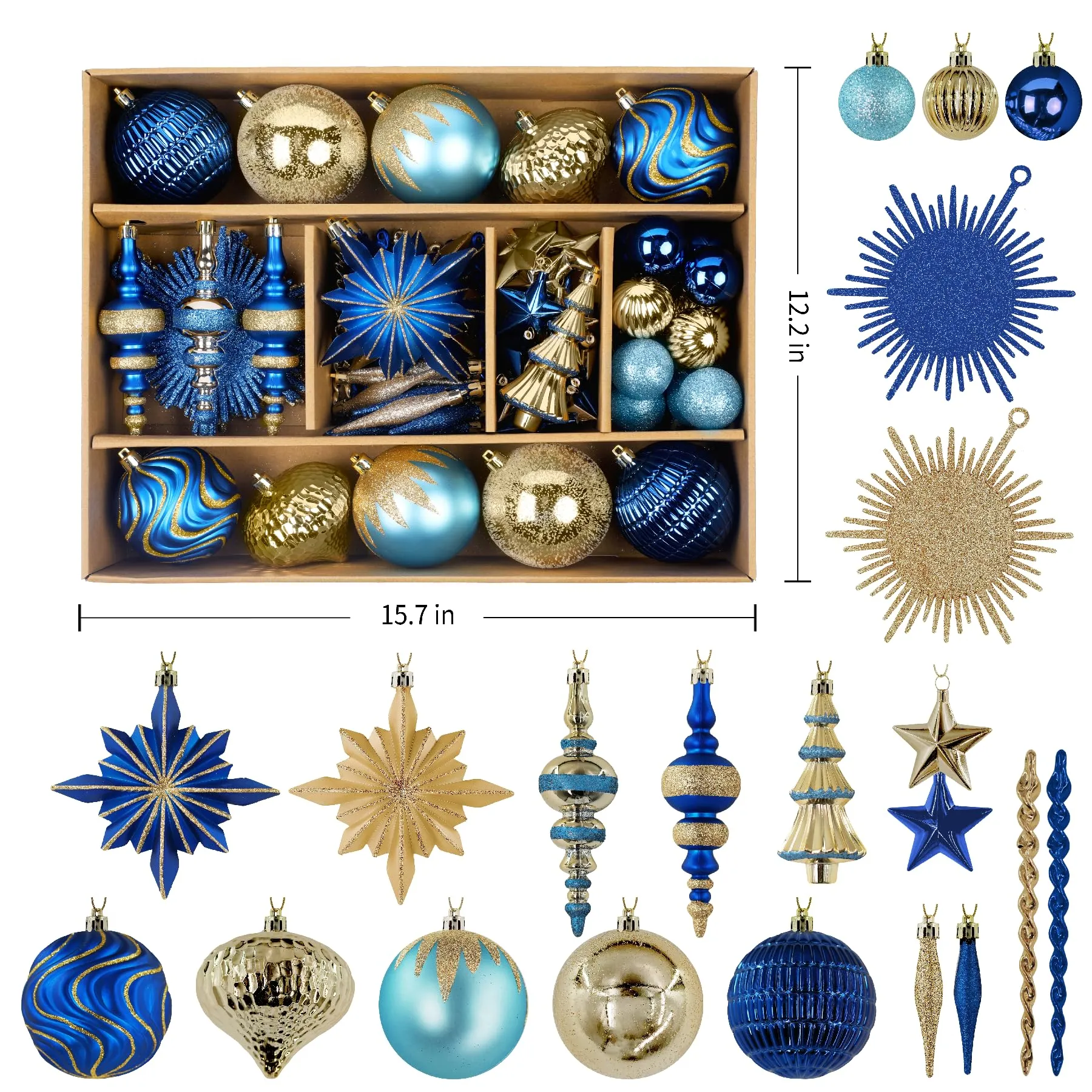 80ct Blue and Gold Christmas Ball Ornament Set