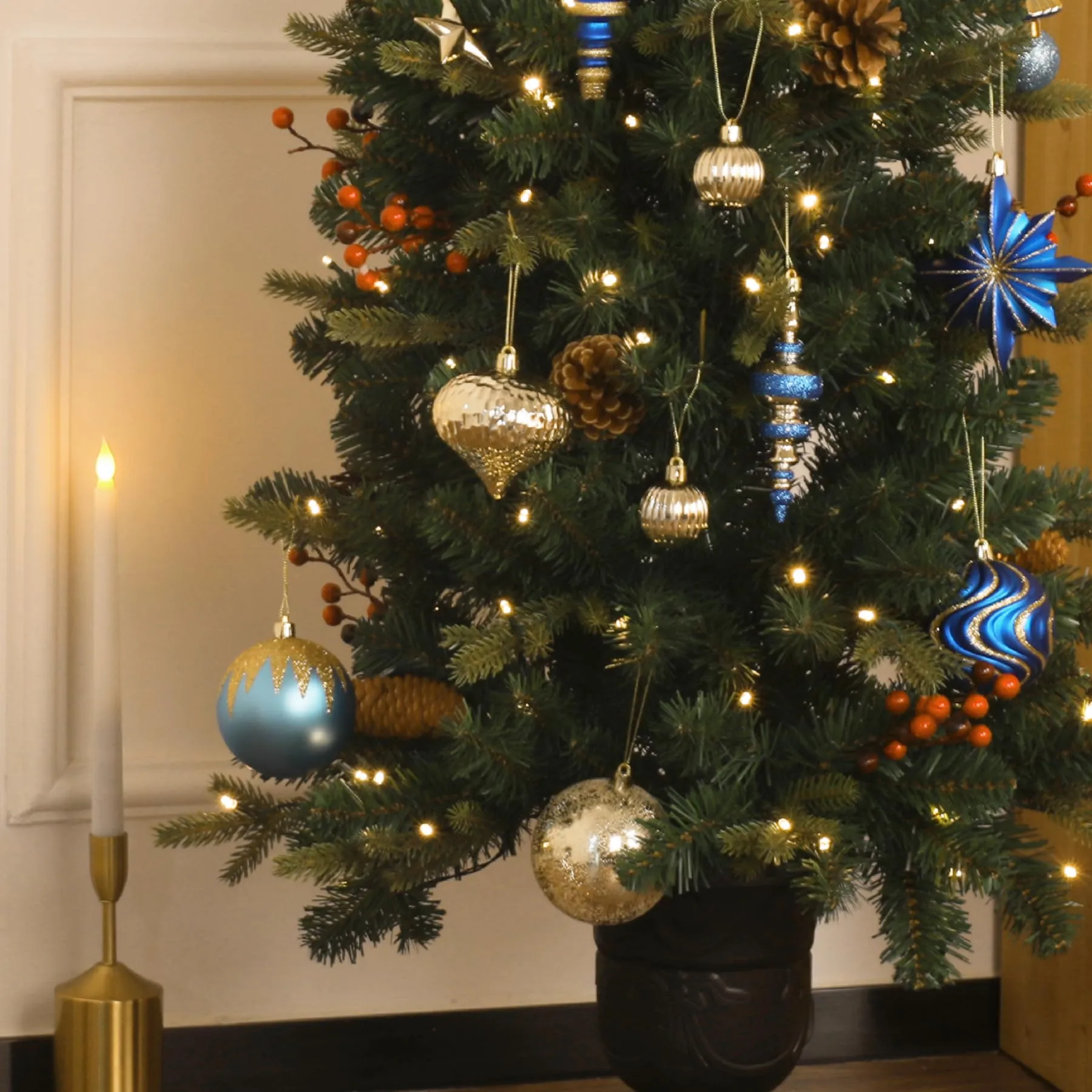 80ct Blue and Gold Christmas Ball Ornament Set