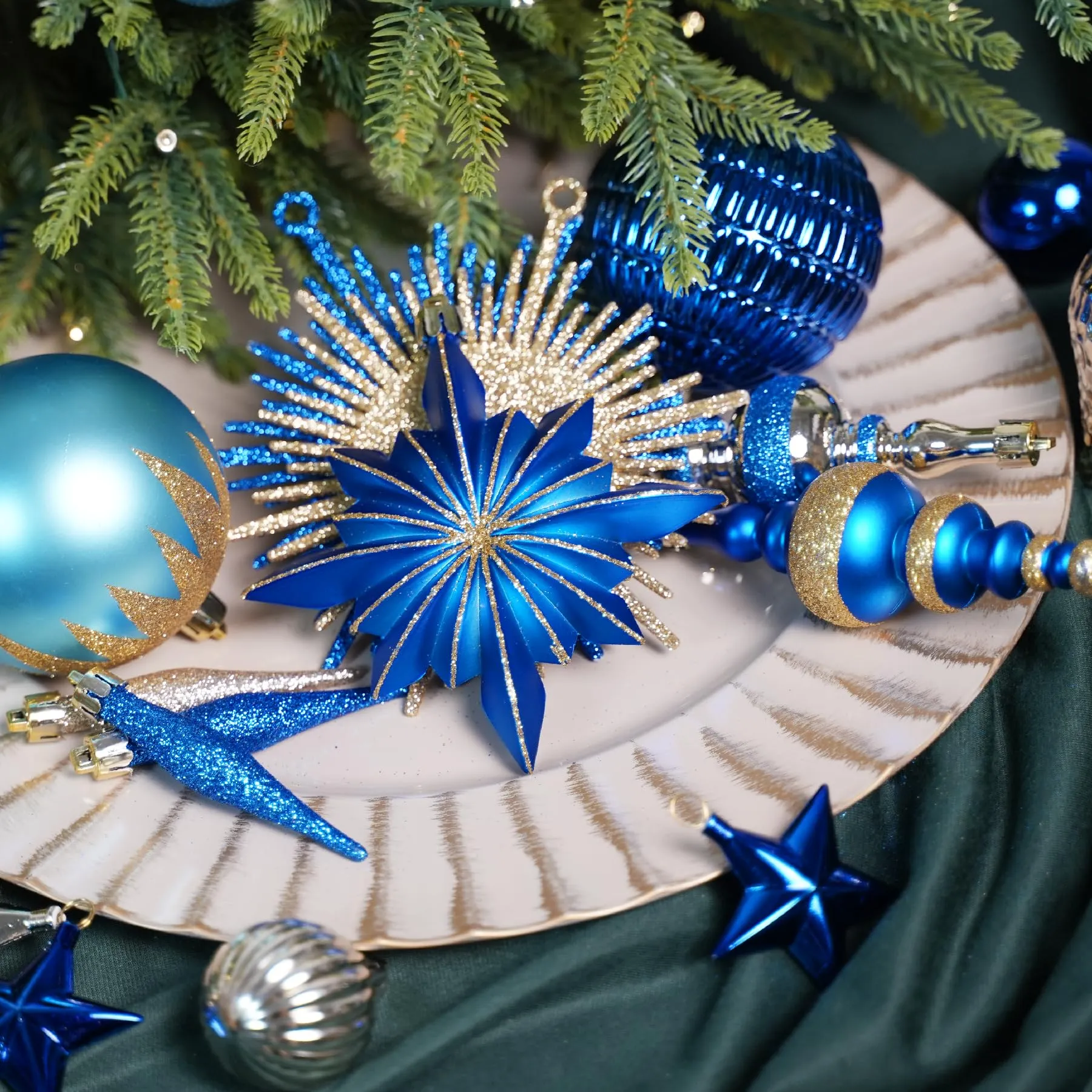 80ct Blue and Gold Christmas Ball Ornament Set