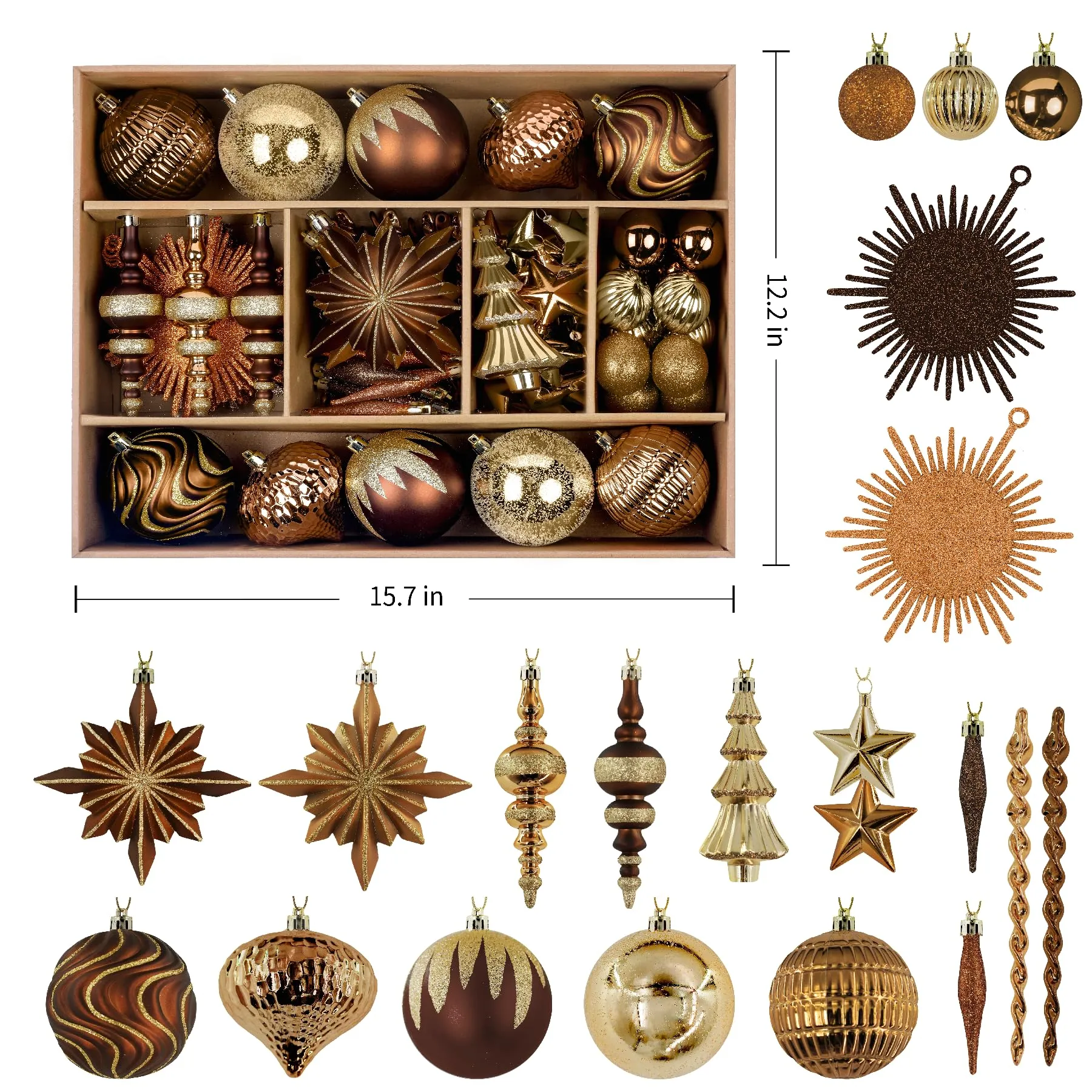 80ct Bronze-Gold Christmas Ball Ornament Set