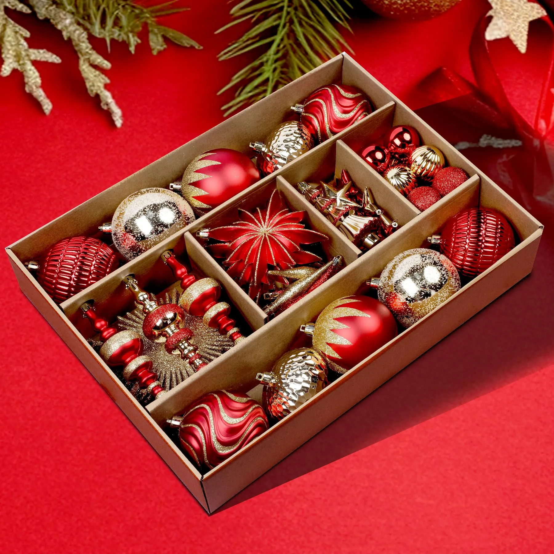 80ct red and gold christmas ball ornaments.