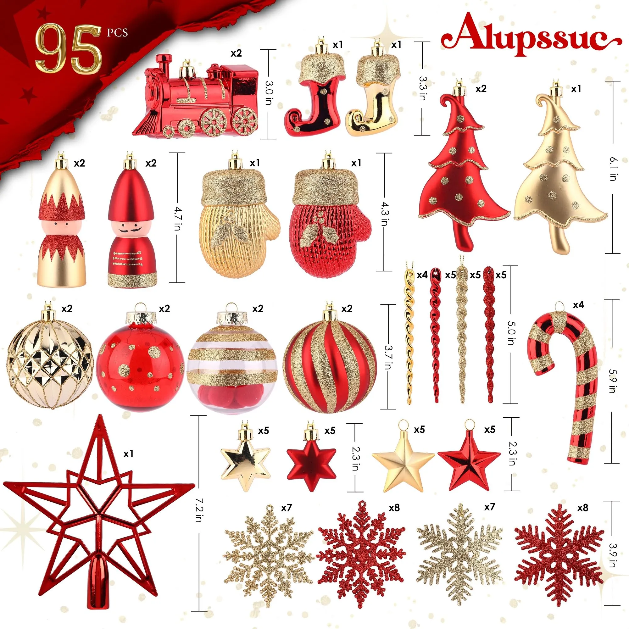 80pcs Red & Gold Christmas Balls Ornaments Set with Hanging Strings