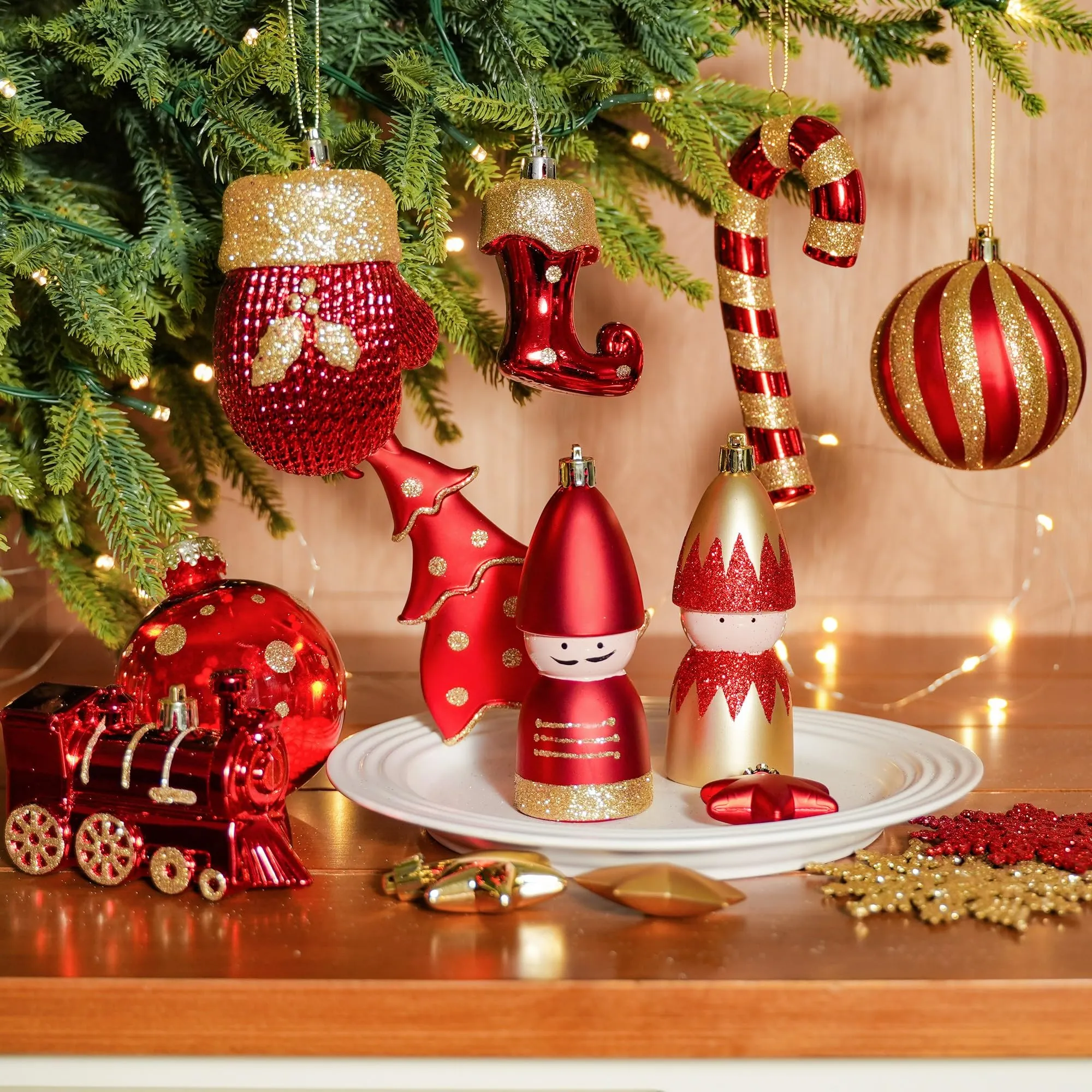 80pcs Red & Gold Christmas Balls Ornaments Set with Hanging Strings