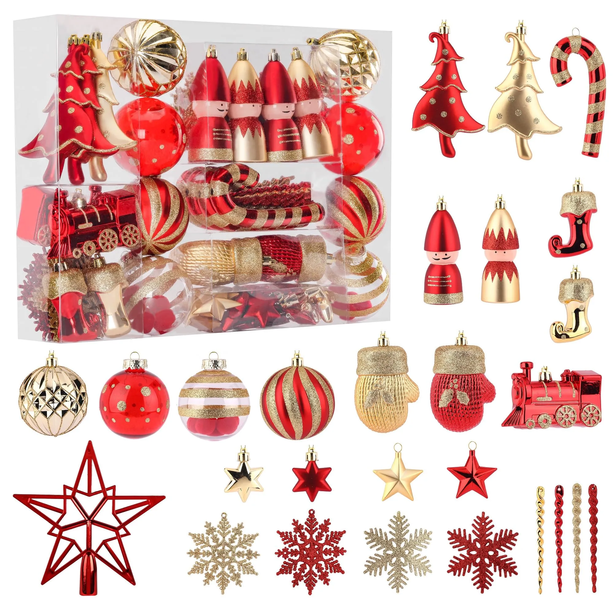 80pcs Red & Gold Christmas Balls Ornaments Set with Hanging Strings