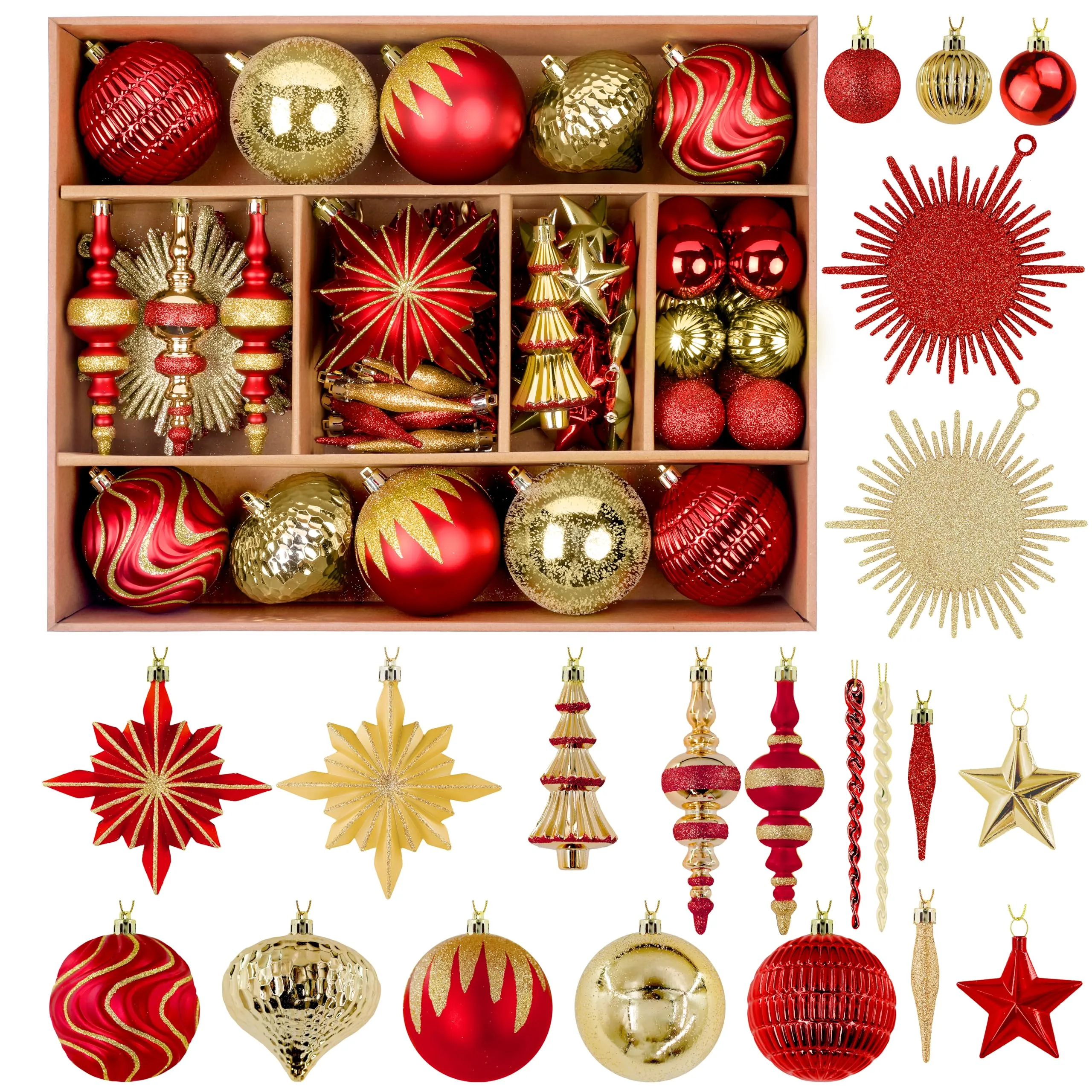 80pcs Red and Gold Christmas Balls Ornaments Set with Lanyards