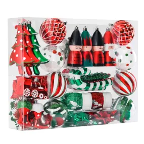 80pcs Red Green & White Christmas Balls Ornaments Set with Hanging Strings