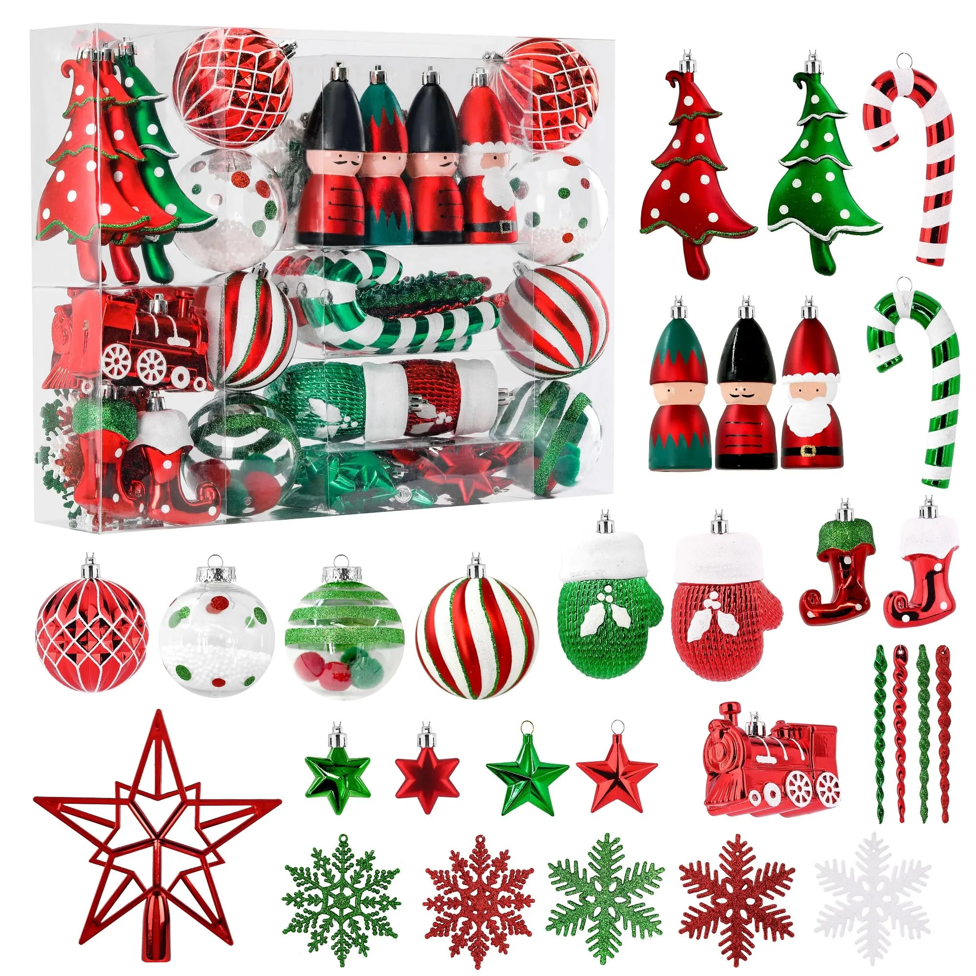 80pcs Red Green & White Christmas Balls Ornaments Set with Hanging Strings