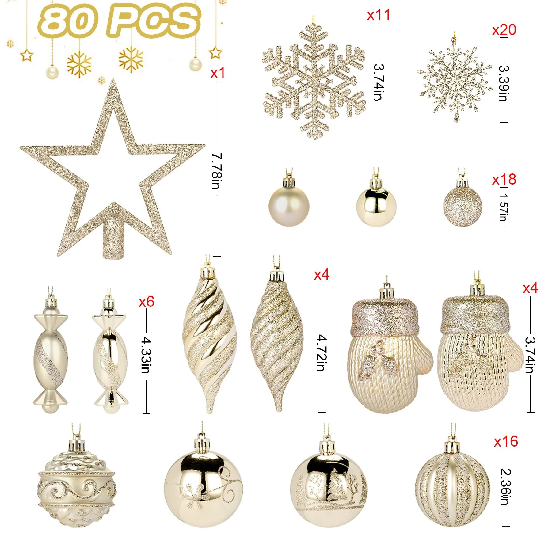 82pcs Christmas Balls Ornaments Set with Hanging Strings