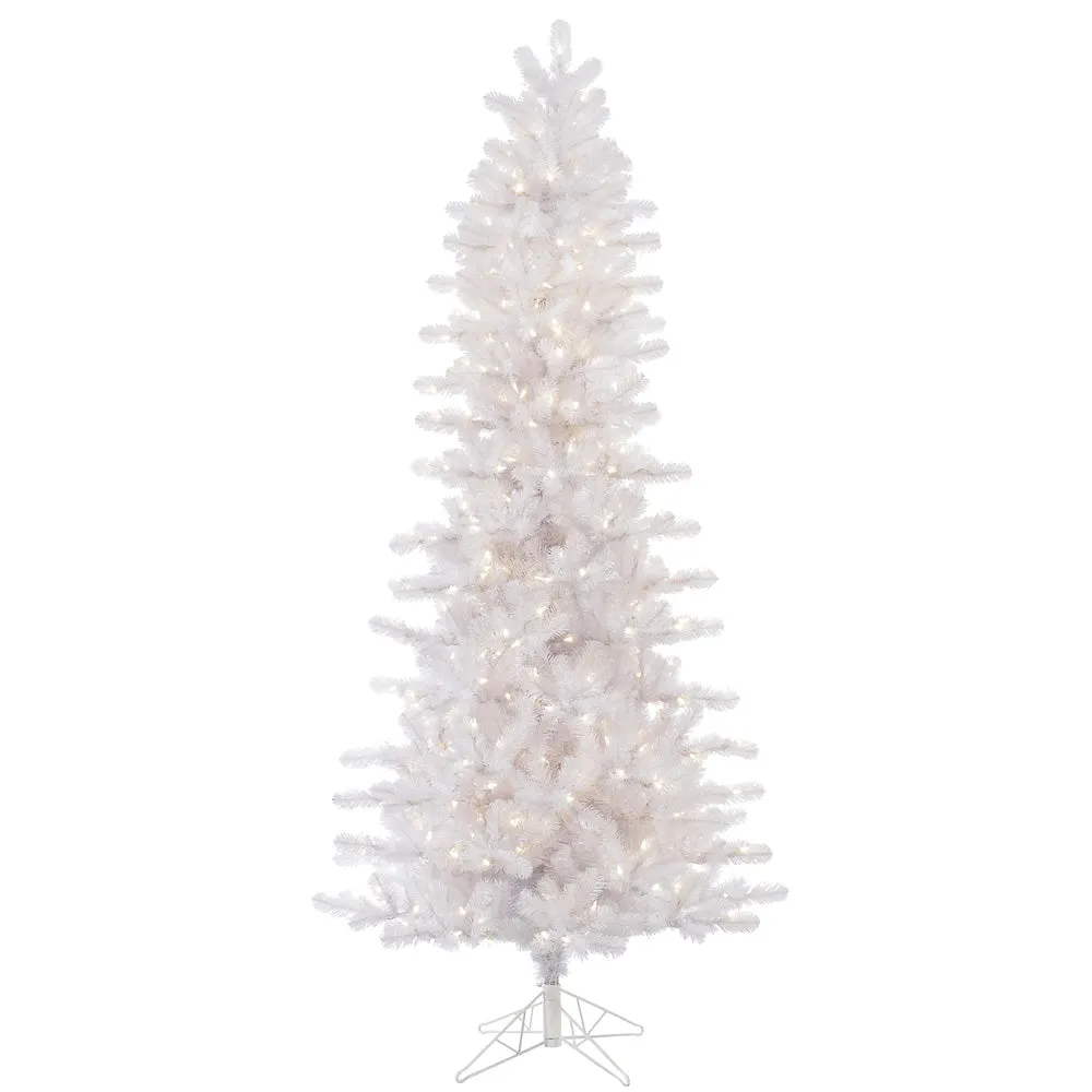 8.5' Crystal White Pine Slim Artificial Christmas Tree Pure White LED Lights