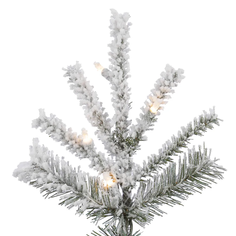 8.5' Flocked Sierra Fir Slim Artificial Xmas Tree Pure White Single Mold LED