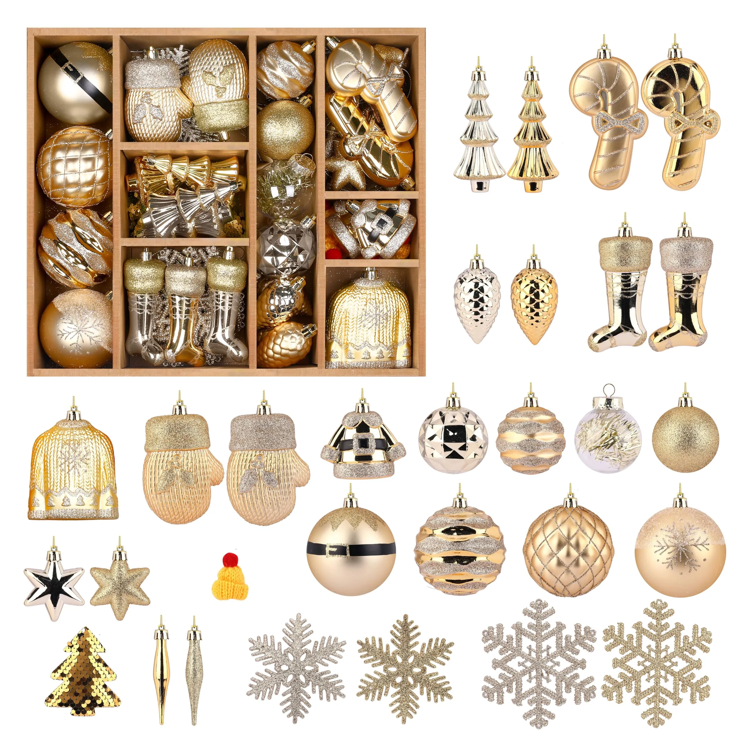 85ct Deep-Light Gold Christmas Balls Ornaments Set with Hanging Strings