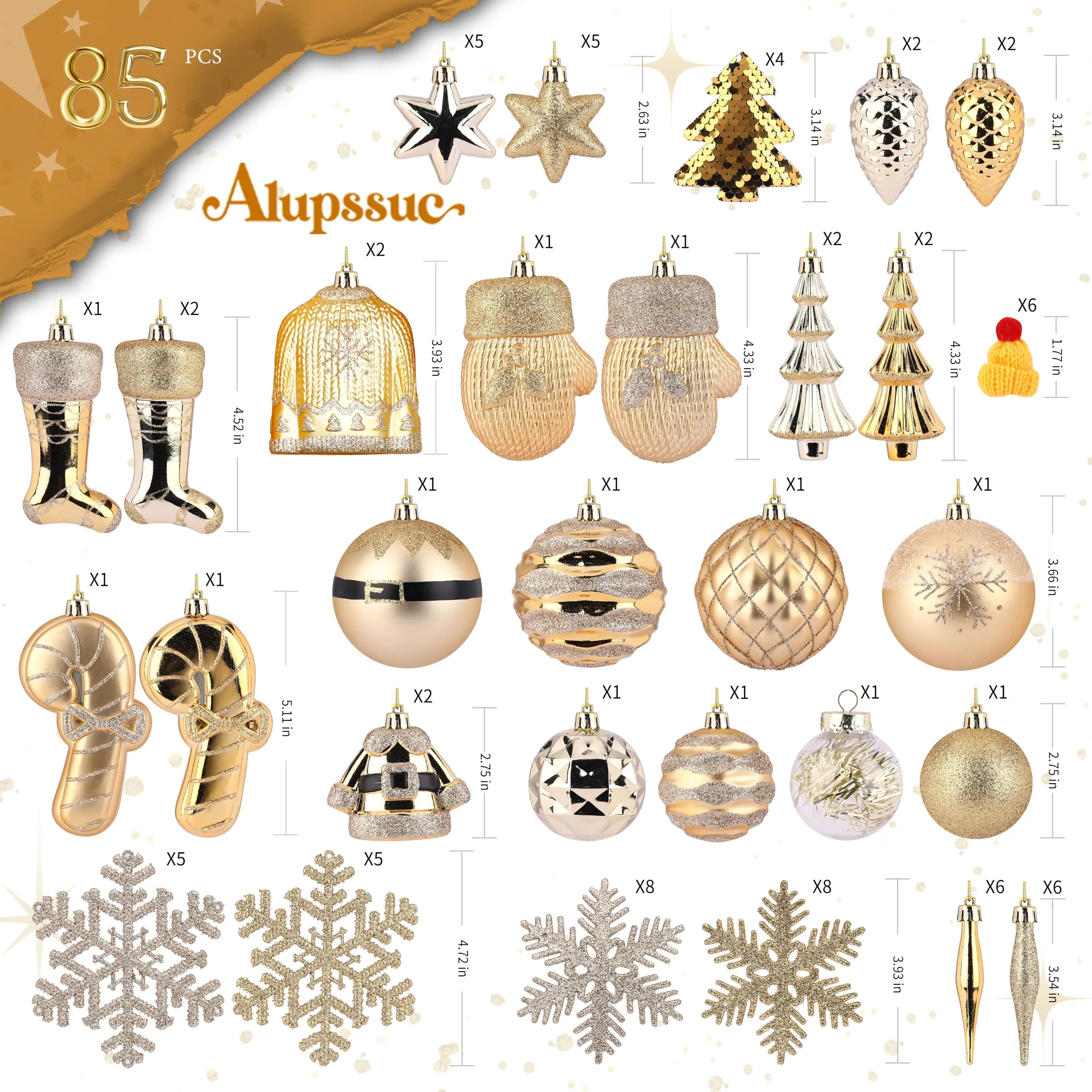 85ct Deep-Light Gold Christmas Balls Ornaments Set with Hanging Strings