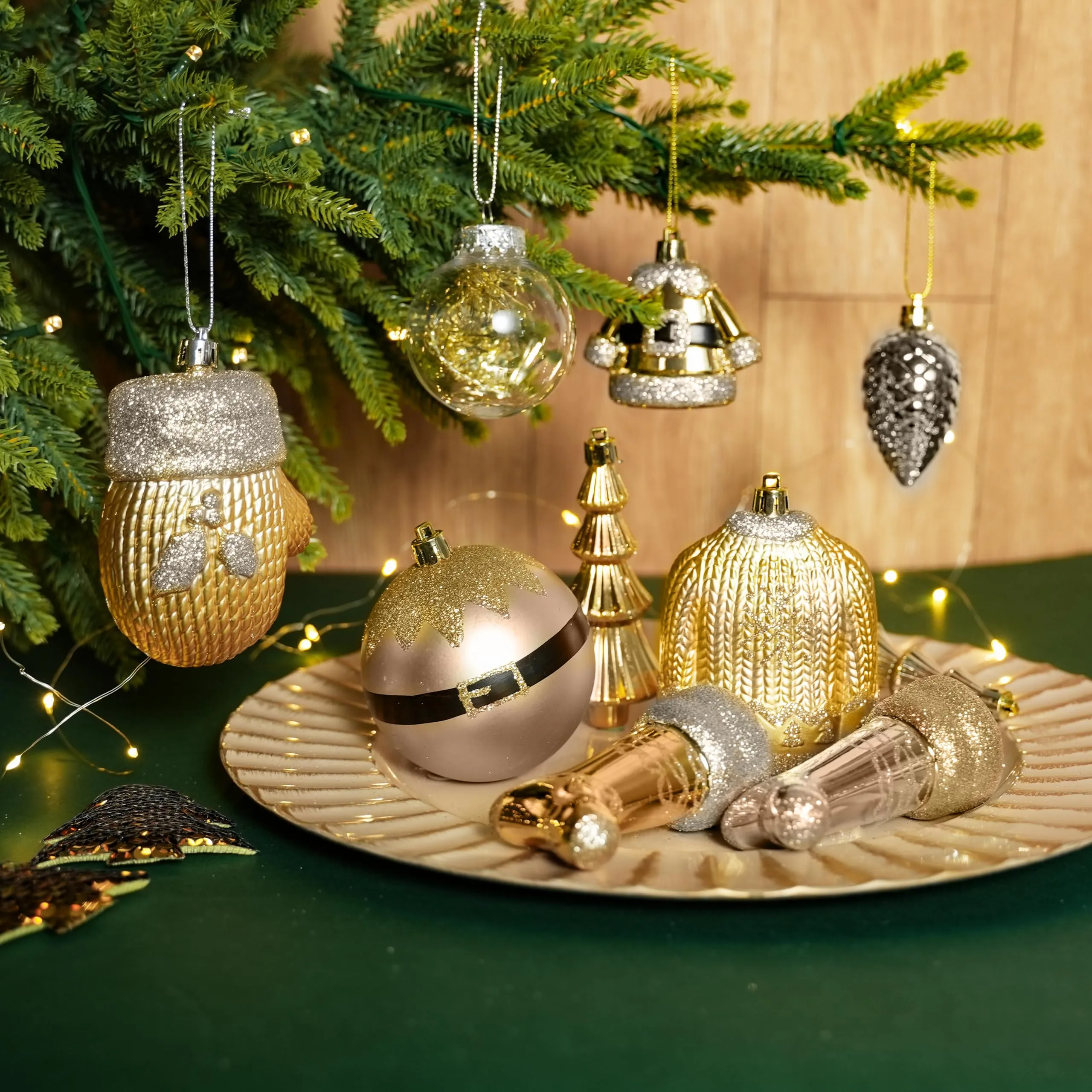 85ct Deep-Light Gold Christmas Balls Ornaments Set with Hanging Strings