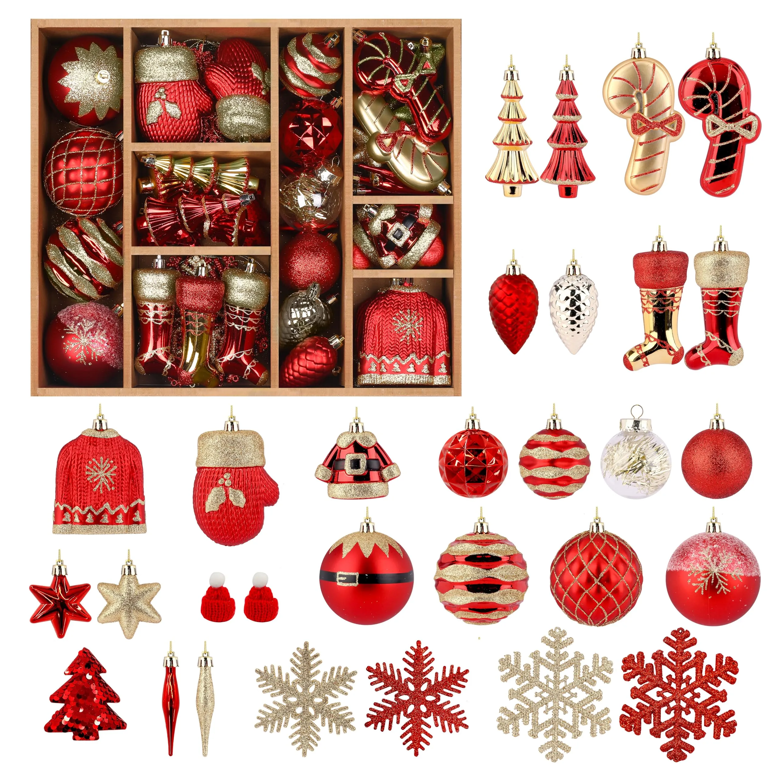 85ct Red & Gold Christmas Balls Ornaments Set with Hanging Strings