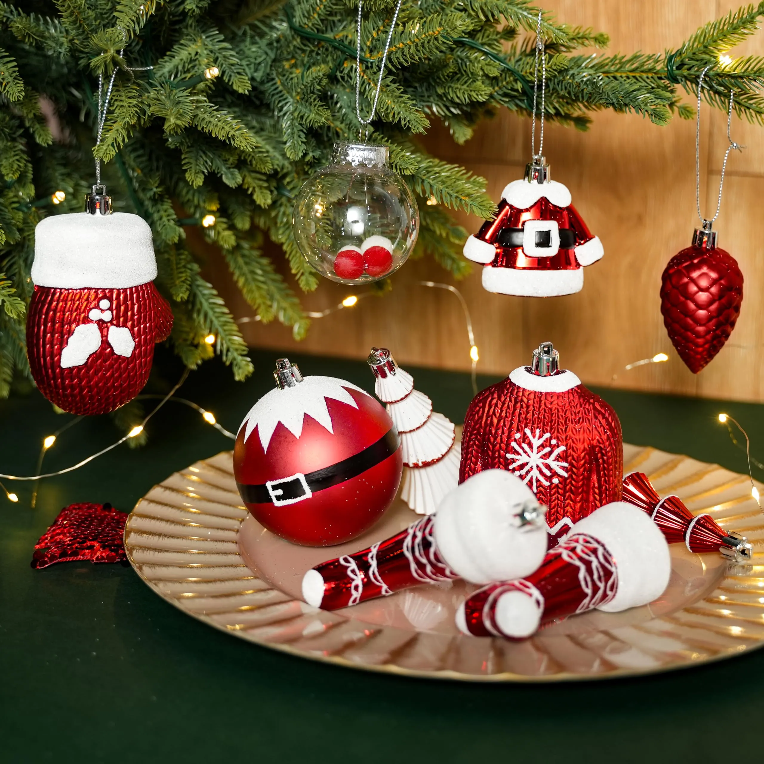 85ct Red & White Christmas Balls Ornaments Set with Hanging Strings