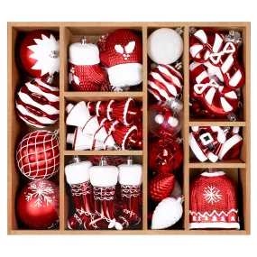 85ct Red & White Christmas Balls Ornaments Set with Hanging Strings