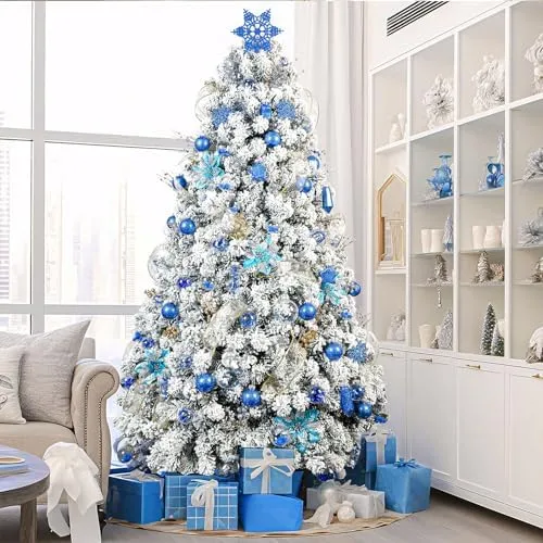 86pcs Blue Shatterproof Plastic Clear Christmas Balls Ornaments Set