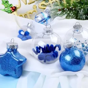 86pcs Blue Shatterproof Plastic Clear Christmas Balls Ornaments Set